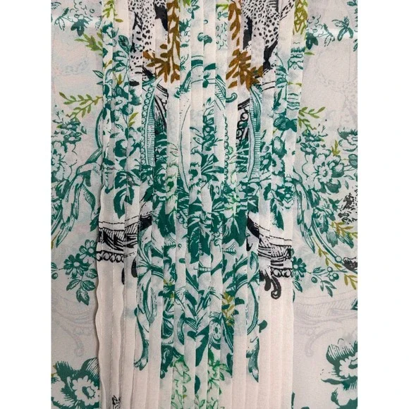 Maeve Anthropologie Shirt Dress 0 Cream Leopard Botanical Pintuck Ria Jungle - Picture 6 of 9